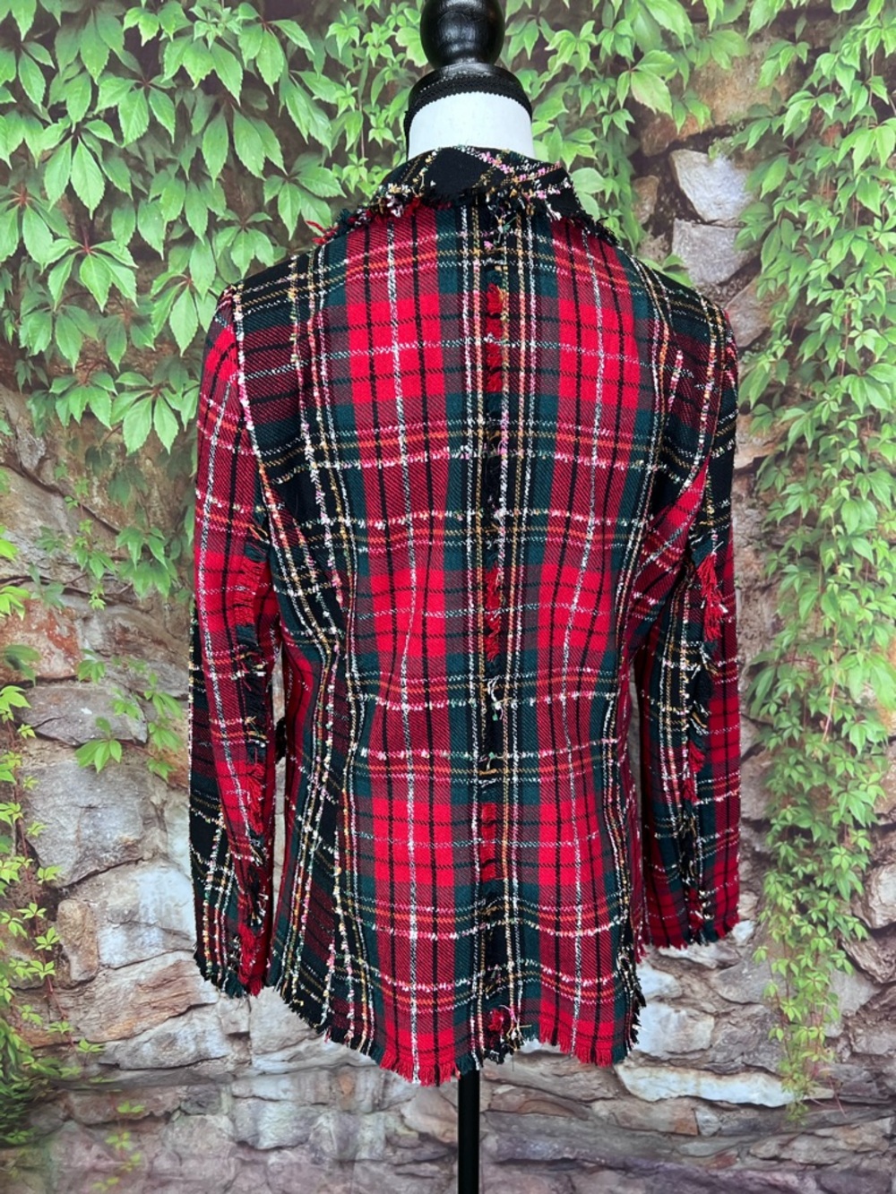 RACHEL ZOE Preppy Red Raw Hemmed Tartan Plaid Equestrian Blazer, M - Picture 10 of 16